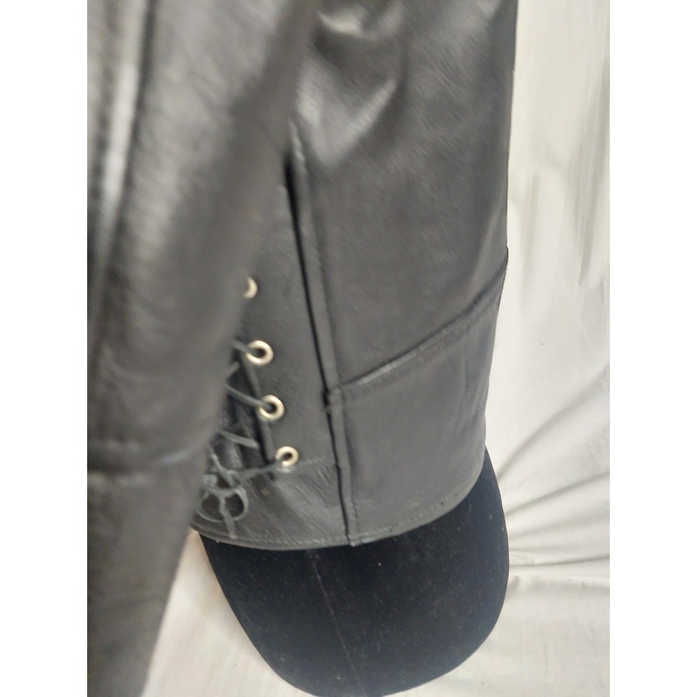 A-1 Vintage Black Leather Biker Jacket  Medium Rock Core 1950s 1960s 1980s Style - Picture 13 of 16